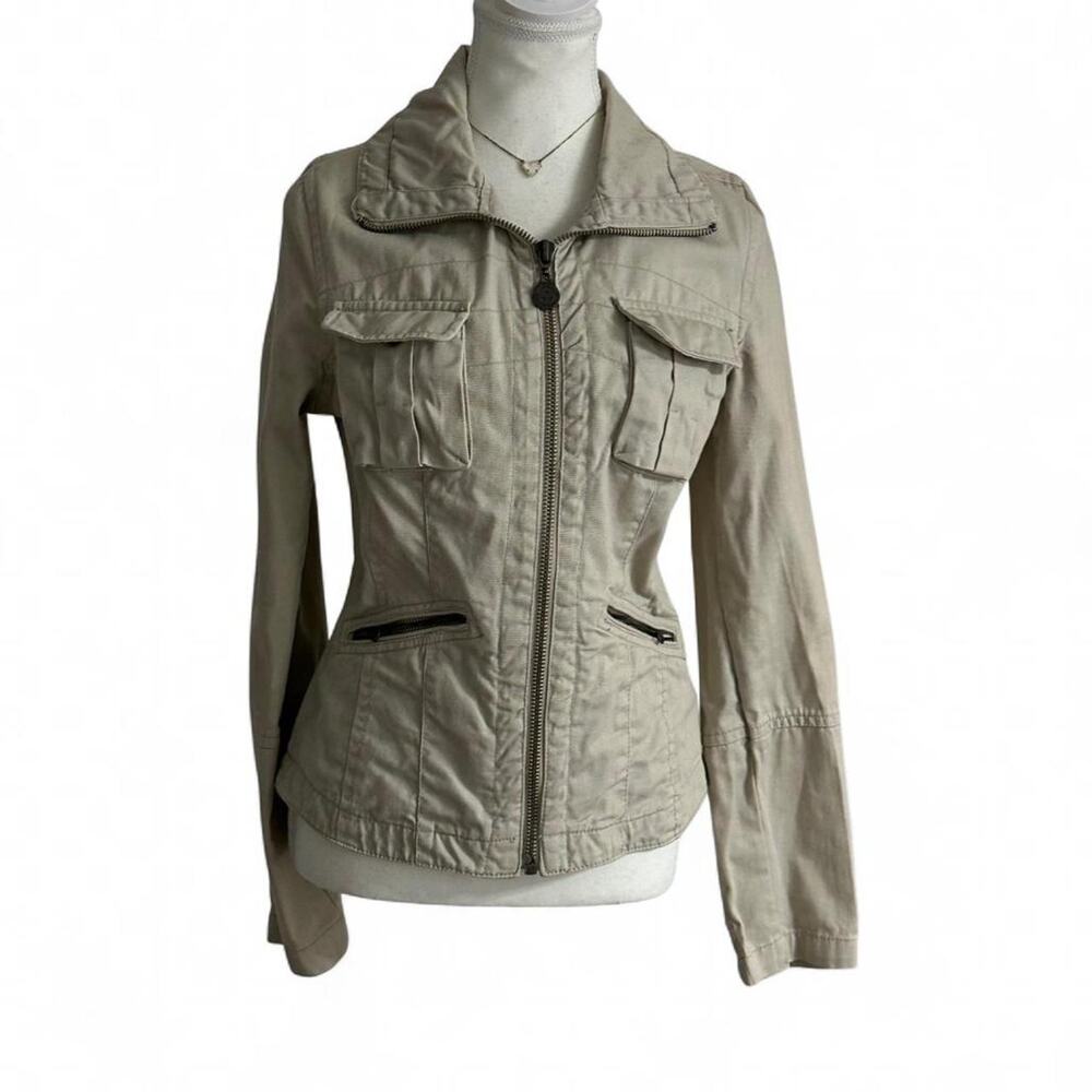 FishBone Skull Khaki Vintage Equestrian Rider Grunge Zipper Size M 100%Cotton